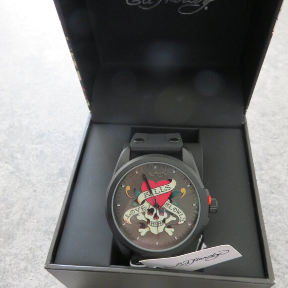 (#115) ED HARDY GOTH SKULL MEN'S WATCH - Picture 1 of 6